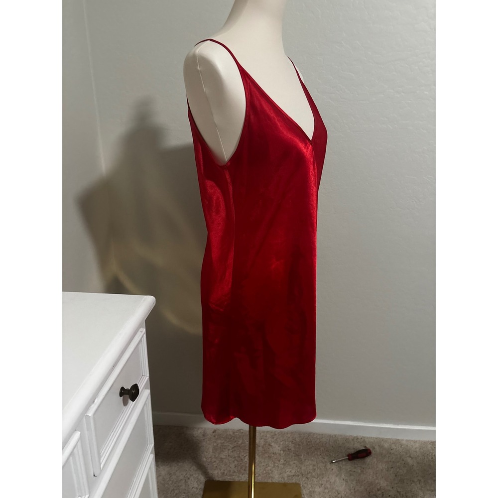 Morgan Taylor Intimates Red Satin Slip Dress V-Neck Nightgown Small - Picture 3 of 4